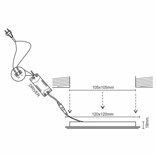 Beépíthető négyzet alakú LED panel 6W, 410 lm, 2800K meleg fehér, IP20, 120x120x19 mm - LPL211