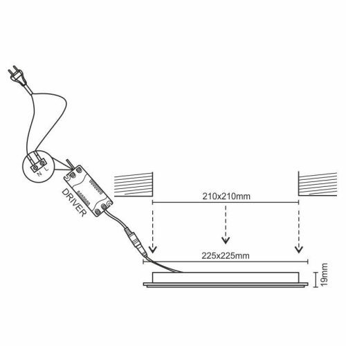Beépíthető négyzet alakú LED panel 18W, 1510 lm, 2800K meleg fehér, IP20, 225x225x19 mm - LPL214