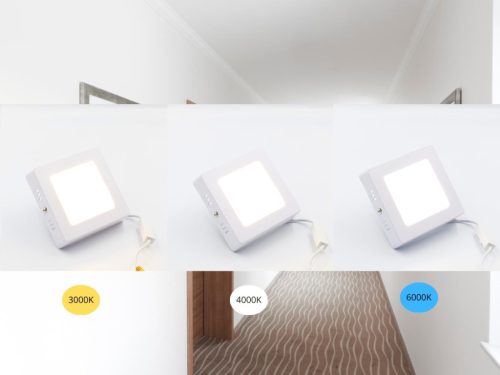 LED felületi panel 6W, 420 lm, 3000K–6000K, IP20, opál búra, fehér alu – LPL431