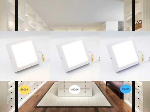 LED felületi panel 12W, 960 lm, 3000K–6000K, IP20, opál búra, fehér alu – LPL433