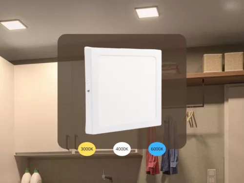 LED felületi panel 18W, 1520 lm, 3000K–6000K, IP20, opál búra, fehér alu – LPL434