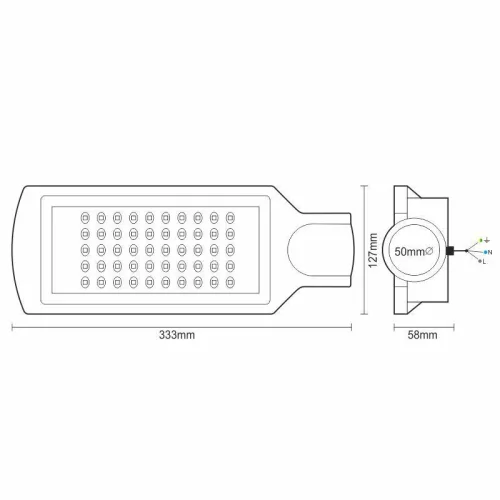 LED utcai lámpa 50W, 5000Lm, 4000K természetes fehér, IP65, 333x127x58mm - LSL322
