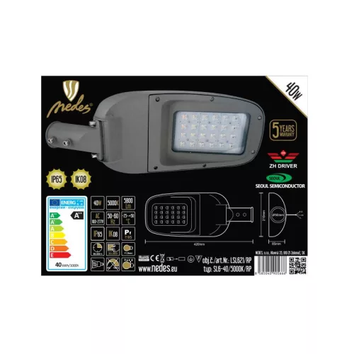 LED utcai lámpa 40W 5800lm 5000K IP65 IK08 fém test jobb asszimetrikus - LSL621/RP