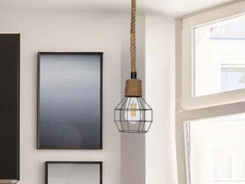 Függesztett mennyezeti lámpa természetes kötél E27 foglalattal, 60W, IP20 - ME0001