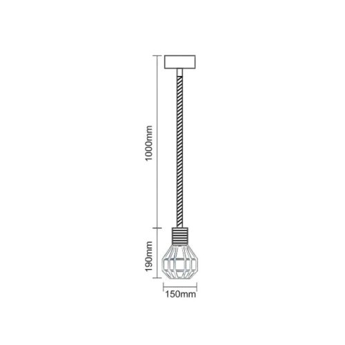 Függesztett mennyezeti lámpa természetes kötél E27 foglalattal, 60W, IP20 - ME0001