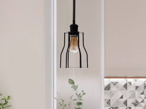Fém függőlámpa 60W E27 foglalattal, fekete, Ø150x170x800 mm - ME0009