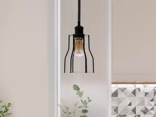 Fém függőlámpa 60W E27 foglalattal, fekete, Ø150x170x800 mm - ME0009