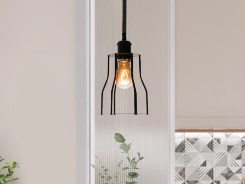 Fém függőlámpa 60W E27 foglalattal, fekete, Ø150x170x800 mm - ME0009