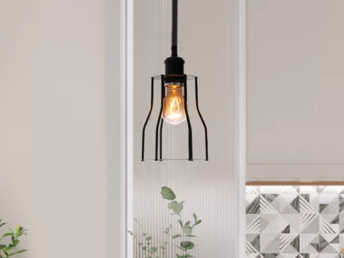 Fém függőlámpa 60W E27 foglalattal, fekete, Ø150x170x800 mm - ME0009