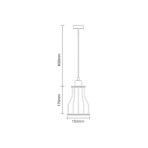 Fém függőlámpa 60W E27 foglalattal, fekete, Ø150x170x800 mm - ME0009