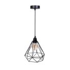 Fém függőlámpa 60W E27 foglalattal, fekete, Ø220x200x800 mm - ME0010