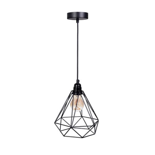 Fém függőlámpa 60W E27 foglalattal, fekete, Ø220x200x800 mm - ME0010