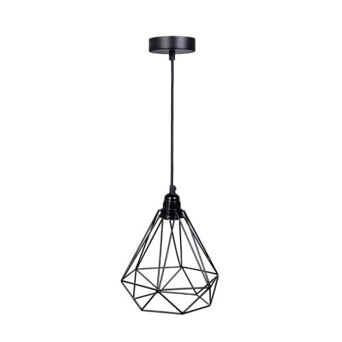 Fém függőlámpa 60W E27 foglalattal, fekete, Ø220x200x800 mm - ME0010
