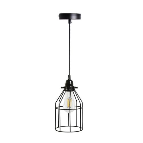 LED fekete fém függeszték 1xE27, max.60W, Ø220x1000mm, IP20 - ME0011