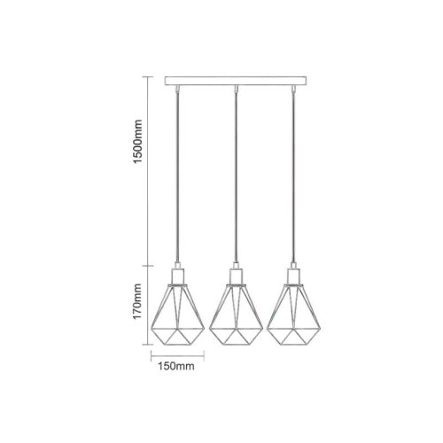 LED fém függeszték 3xE27, max.60W, Ø150x170x1500mm, IP20 - ME0012-3