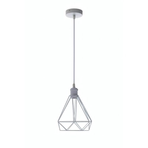 Fém függőlámpa 60W E27 foglalattal, fehér, Ø220x200x800 mm - ME0110