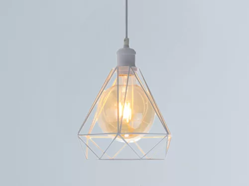 Fém függőlámpa 60W E27 foglalattal, fehér, Ø220x200x800 mm - ME0110