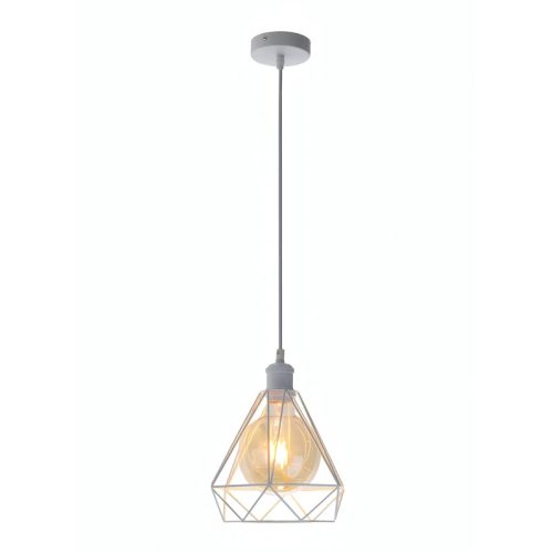 Fém függőlámpa 60W E27 foglalattal, fehér, Ø220x200x800 mm - ME0110