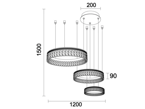 Kristály függesztett lámpa 120W 6600lm 3000-6000K IP20 arany 800+600+400 mm - N2104