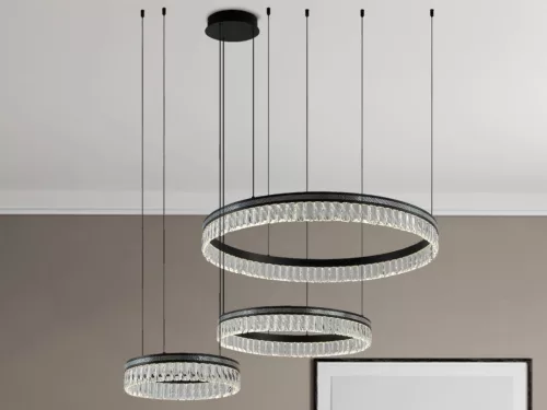 Kristály függesztett lámpa 120W 6600lm 3000-6000K IP20 matt fekete 800+600+400 mm - N2105