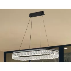   Kristály függesztett csillár THALIA, 50W, 2800 lm, 3000K-6000K, matt fekete, 800x1250 mm - N2108