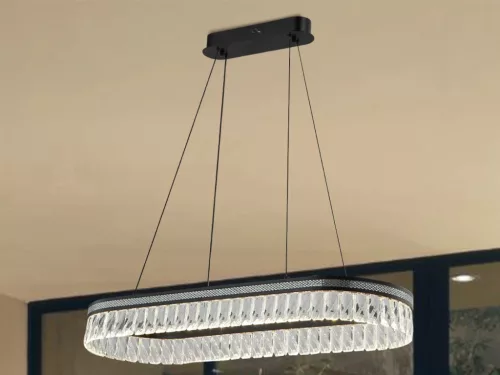 Kristály függesztett csillár THALIA, 50W, 2800 lm, 3000K-6000K, matt fekete, 800x1250 mm - N2108