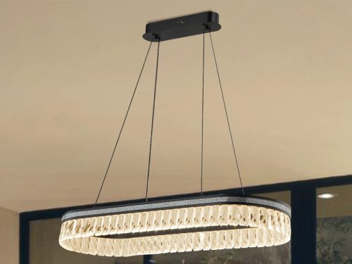 Kristály függesztett csillár THALIA, 50W, 2800 lm, 3000K-6000K, matt fekete, 800x1250 mm - N2108