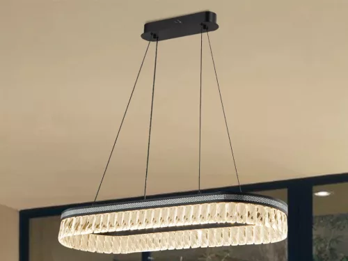 Kristály függesztett csillár THALIA, 50W, 2800 lm, 3000K-6000K, matt fekete, 800x1250 mm - N2108