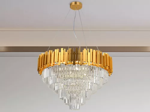 Kristály függesztett csillár E14 foglalattal, 11x40W, 800x1600 mm, IP20, arany - N2203