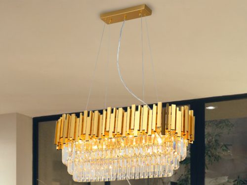 Kristály függesztett csillár E14 foglalattal, 10x40W, 800x1500 mm, IP20, arany - N2204