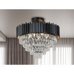   Kristály mennyezeti csillár E14 foglalattal, 9x40W, 600x540 mm, IP20, fekete - N2301