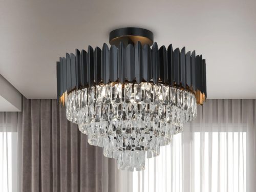 Kristály mennyezeti csillár E14 foglalattal, 9x40W, 600x540 mm, IP20, fekete - N2301