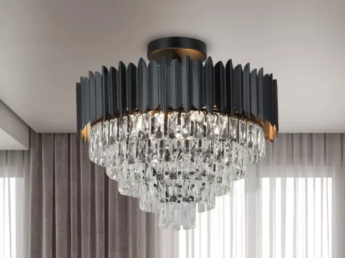 Kristály mennyezeti csillár E14 foglalattal, 9x40W, 600x540 mm, IP20, fekete - N2301