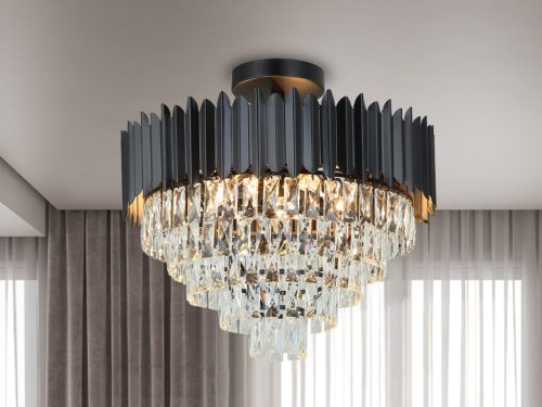 Kristály mennyezeti csillár E14 foglalattal, 9x40W, 600x540 mm, IP20, fekete - N2301