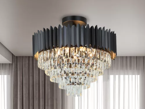 Kristály mennyezeti csillár E14 foglalattal, 9x40W, 600x540 mm, IP20, fekete - N2301