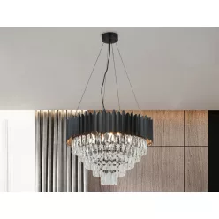   Kristály függesztett csillár E14 foglalattal, 9x40W, 600x1600 mm, IP20, fekete - N2302