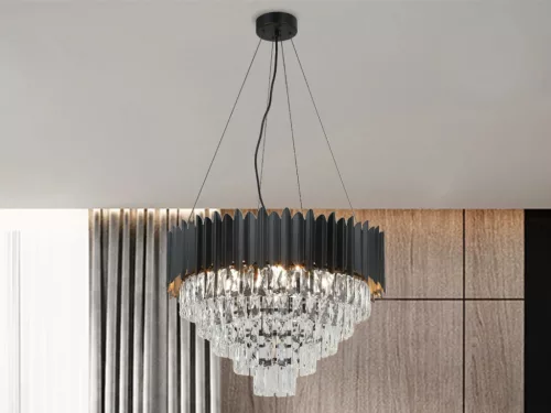 Kristály függesztett csillár E14 foglalattal, 9x40W, 600x1600 mm, IP20, fekete - N2302