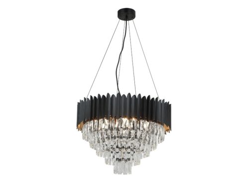 Kristály függesztett csillár E14 foglalattal, 9x40W, 600x1600 mm, IP20, fekete - N2302