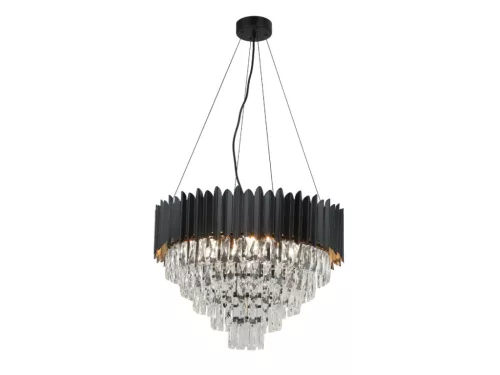 Kristály függesztett csillár E14 foglalattal, 9x40W, 600x1600 mm, IP20, fekete - N2302