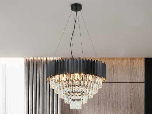 Kristály függesztett csillár E14 foglalattal, 9x40W, 600x1600 mm, IP20, fekete - N2302