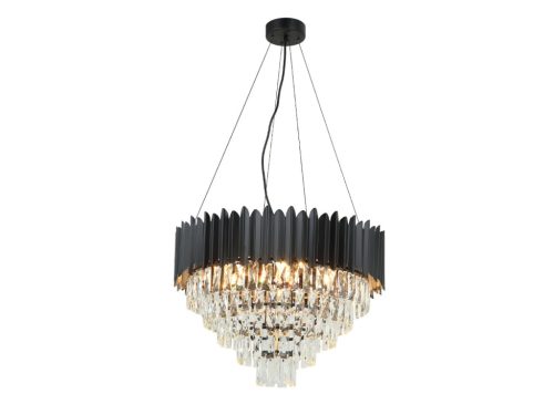 Kristály függesztett csillár E14 foglalattal, 9x40W, 600x1600 mm, IP20, fekete - N2302