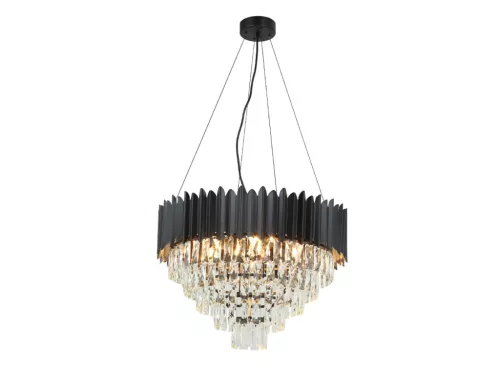 Kristály függesztett csillár E14 foglalattal, 9x40W, 600x1600 mm, IP20, fekete - N2302