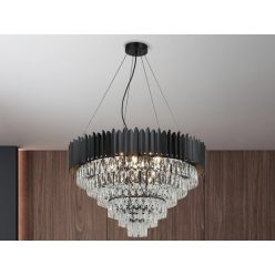   Kristály függesztett csillár E14 foglalattal, 11x40W, 800x1600 mm, IP20, fekete - N2303