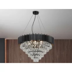   Kristály függesztett csillár E14 foglalattal, 11x40W, 800x1600 mm, IP20, fekete - N2303