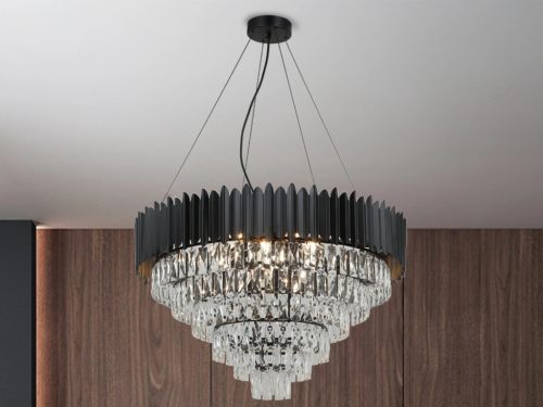 Kristály függesztett csillár E14 foglalattal, 11x40W, 800x1600 mm, IP20, fekete - N2303