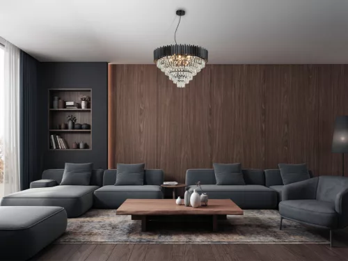 Kristály függesztett csillár E14 foglalattal, 11x40W, 800x1600 mm, IP20, fekete - N2303