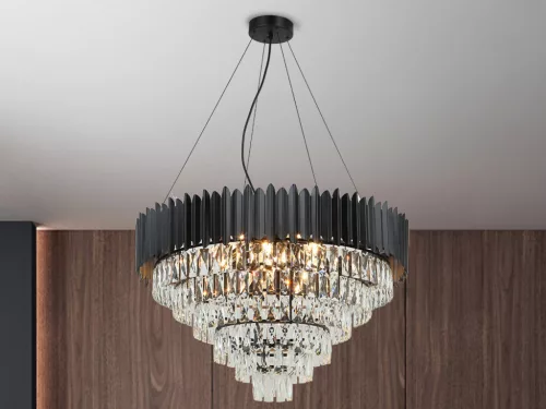 Kristály függesztett csillár E14 foglalattal, 11x40W, 800x1600 mm, IP20, fekete - N2303