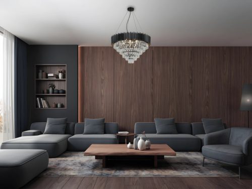Kristály függesztett csillár E14 foglalattal, 11x40W, 800x1600 mm, IP20, fekete - N2303