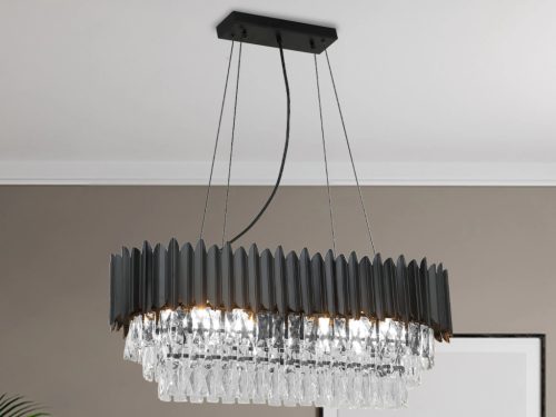 Kristály függesztett csillár E14 foglalattal, 10x40W, 800x1500 mm, IP20, fekete - N2304