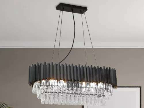 Kristály függesztett csillár E14 foglalattal, 10x40W, 800x1500 mm, IP20, fekete - N2304